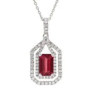 ??Double Layer Hollow Ruby Radiant Cut Red Zircon Micro Pave Necklace, EVGG1067